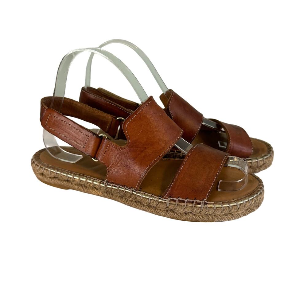 Maypol Sandal Brown Leather Espadrille Flat Double Strap Made in Spain 37 US 6.5